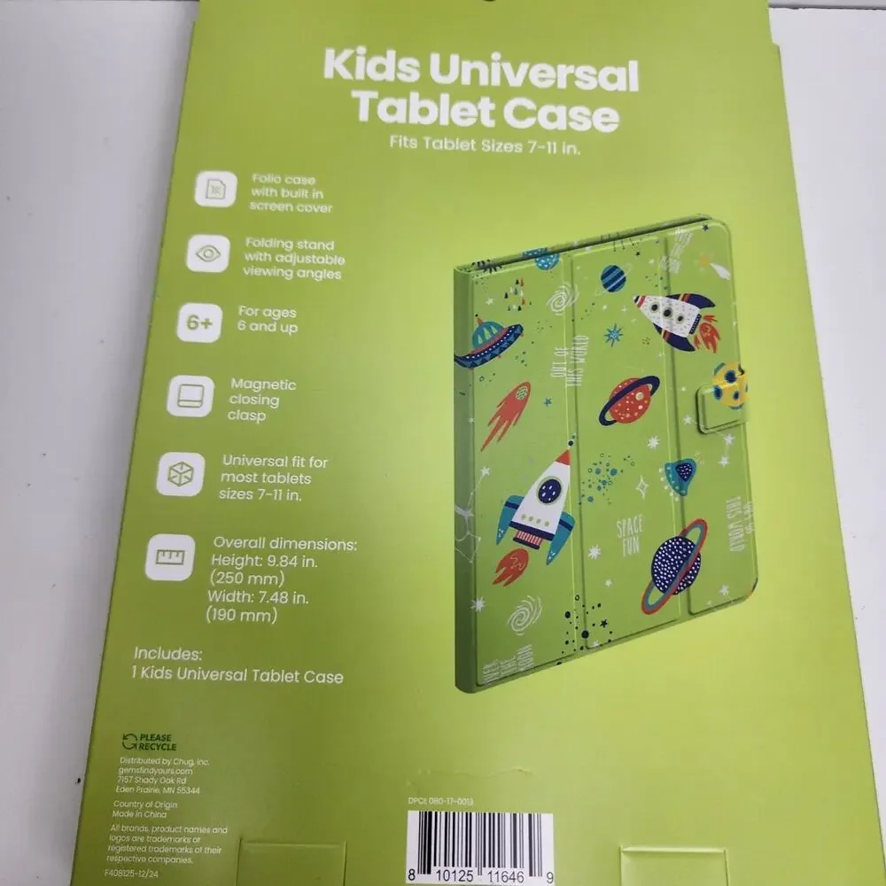 GEMS Kids Universal Green Space Themed Tablet Case Adjustable Viewing Fits 7-11